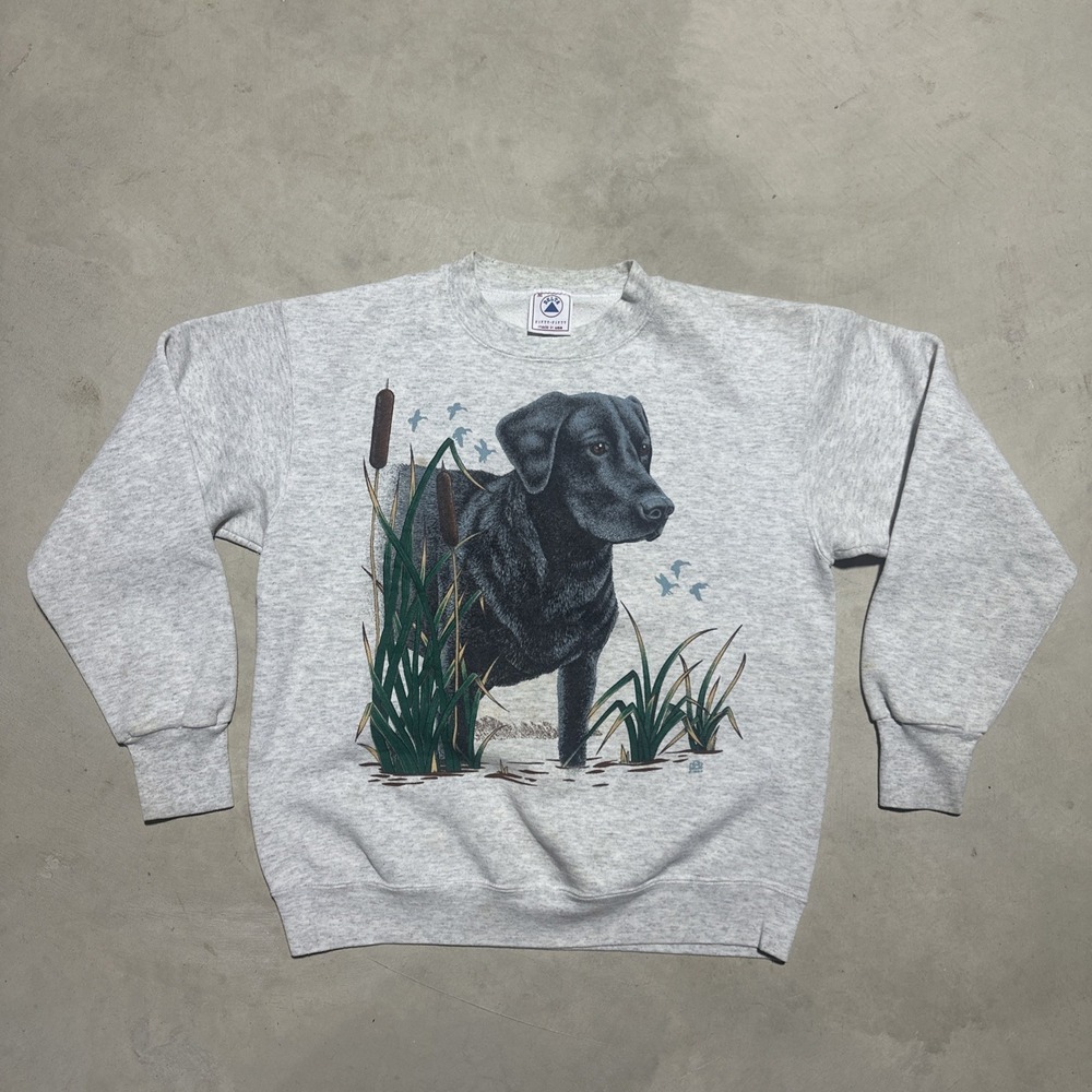 VTG 1990s Black Lab Crewneck Sweatshirt Men's SZ M Nature Hunting Animal 90s